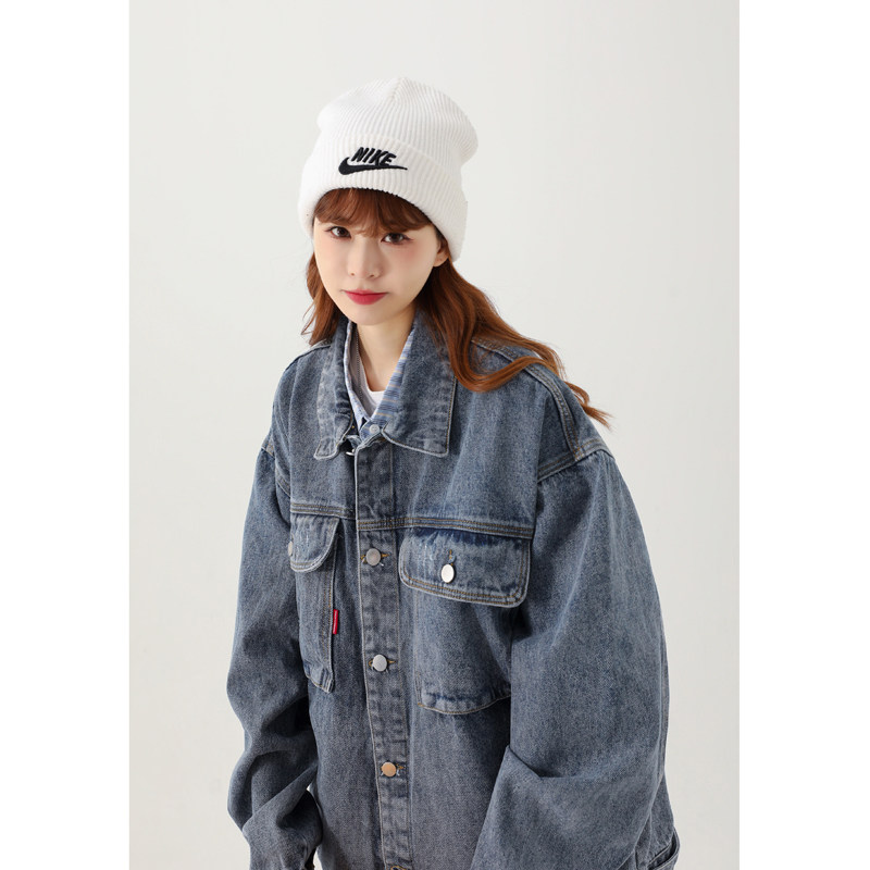 春季新款美式高品质纯色男女款大口袋牛仔夹克503-1JK07P95控128图片