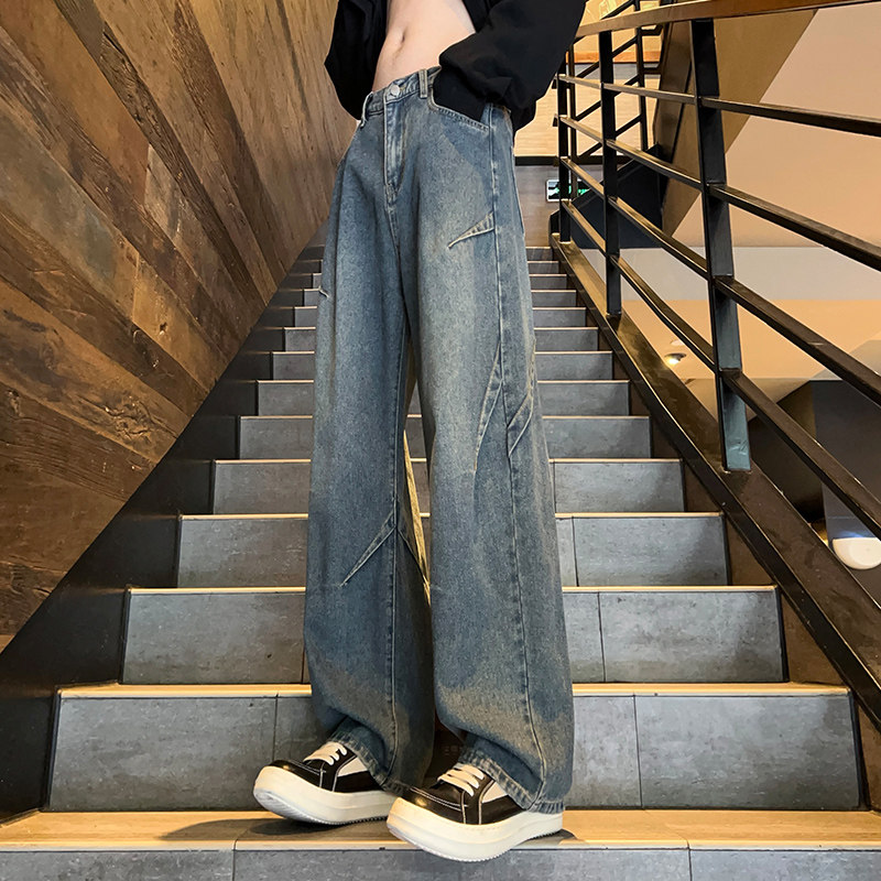 ！现货美式拼接直筒牛仔长裤XZ503-K825特P45（S-3XL两色）,男装休闲裤,星座503-1