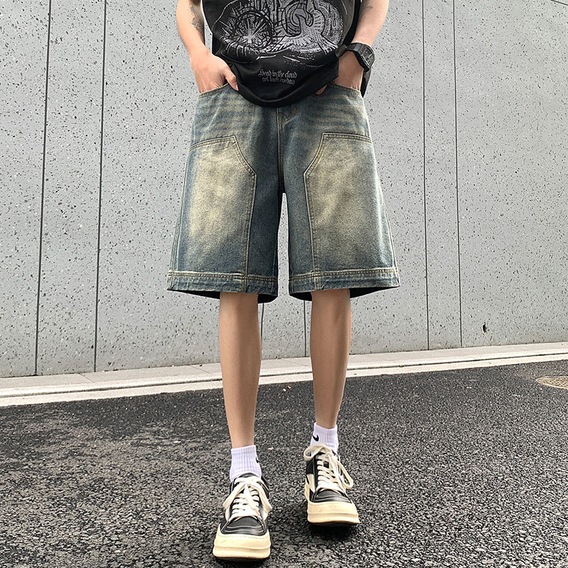 2025夏季伐木裤元素男女款牛仔短裤五分裤XZ503-1DK521P45控68,男装牛仔裤,星座503-1
