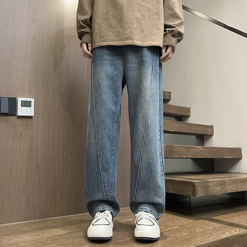 春秋季新款图美式男女款水洗复古牛仔长裤XZ503-1K808P55控78图片
