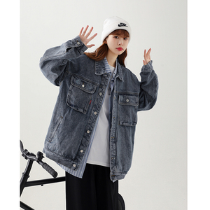春季新款美式高品质纯色男女款大口袋牛仔夹克503-1JK07P95控128图片