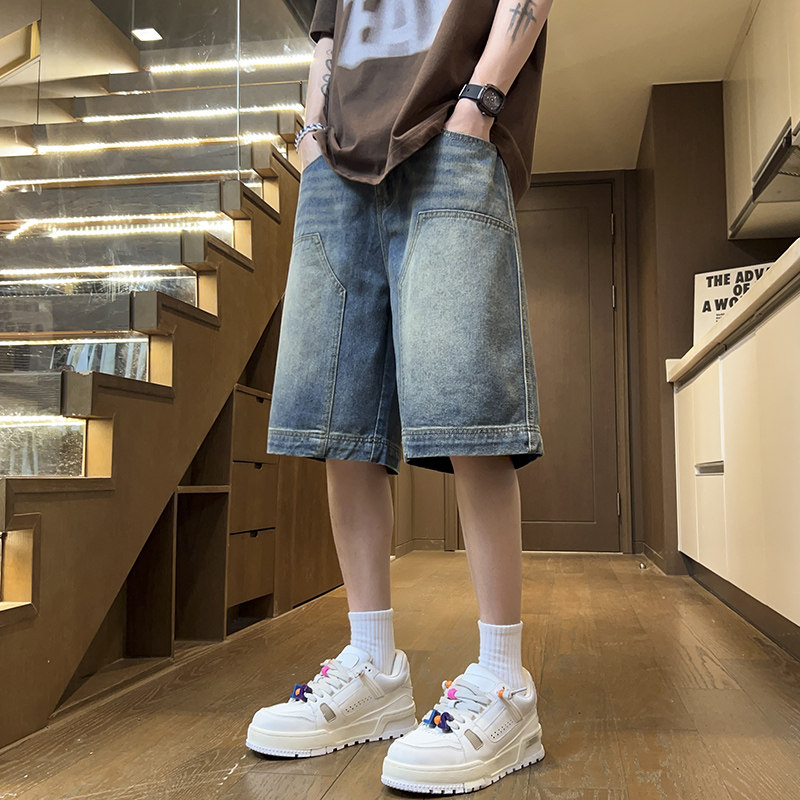 2025夏季伐木裤元素男女款牛仔短裤五分裤XZ503-1DK521P45控68图片