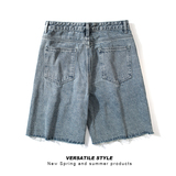 破洞水洗纯色直筒毛边五分牛仔短裤XZ503-1DK507P45控58，男装牛仔裤，星座503-1