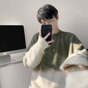 港风新款潮牌慵懒风渐变水貂毛衣套头毛衣男女款XZ503P68控98，男装针织衫/毛衣，星座503-1