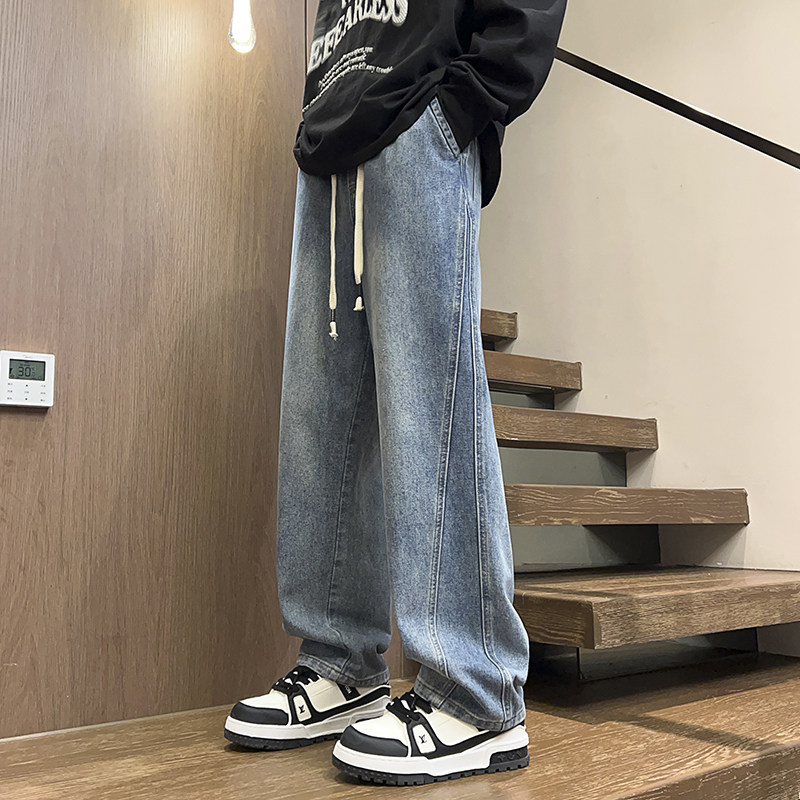春秋季美式直筒宽松抽绳潮流百搭牛仔裤XZ503-1-K818P50-78图片