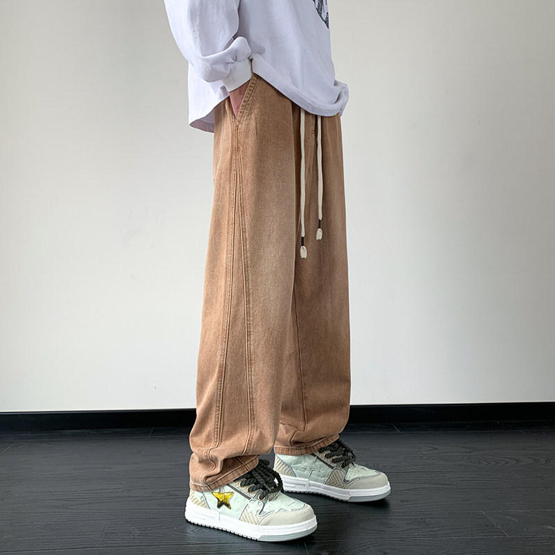 秋季新款美式直筒宽松抽绳潮流百搭牛仔裤加绒XZ503-1-K818P55-65,男装牛仔裤,星座503-1