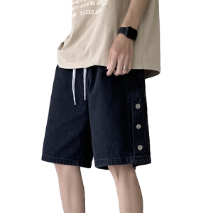 夏季潮牌排扣纯色五分裤宽松牛仔短裤XZ503-1DK512P45控58图片