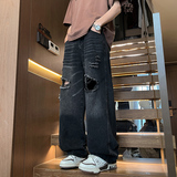 夏季新款纯色破洞弯刀高品质牛仔裤XZ503-K852P55控88，男装牛仔裤，星座503-1