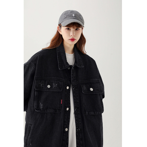春季新款美式高品质纯色男女款大口袋牛仔夹克503-1JK07P95控128图片