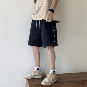 夏季潮牌排扣纯色五分裤宽松牛仔短裤XZ503-1DK512P45控58图片