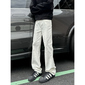 得物抖音品质弹力修身划烂磨破男女直筒牛仔裤XZ503K843特P45控78图片