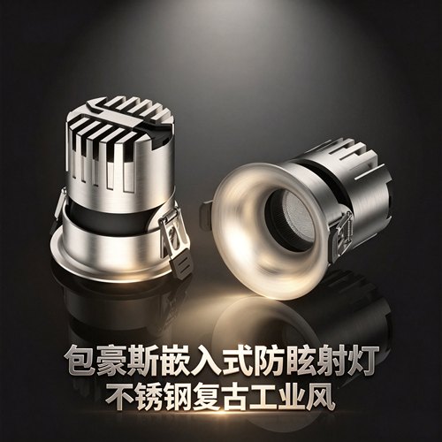 欧司朗不锈钢包豪斯嵌入式防眩弧面射灯无边框工业风开孔55/65/75