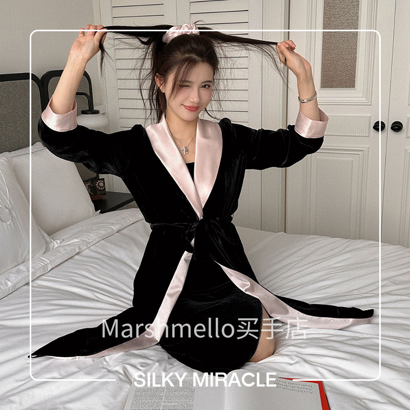 [6折]SILKY MIRACLE丝绒拼真丝睡袍RENAISSANCE中袖女士奢华复古