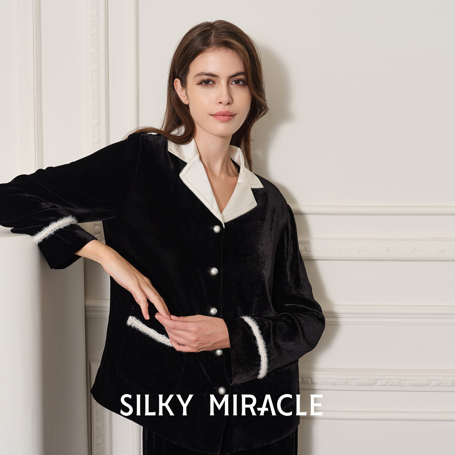 丝绒真丝睡衣刺绣家居服女保暖