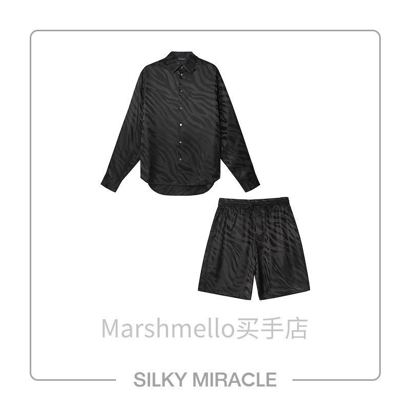 [6折]SILKY MIRACLE男士真丝睡衣DUKE斑马纹桑蚕丝衬衫短睡裤可外