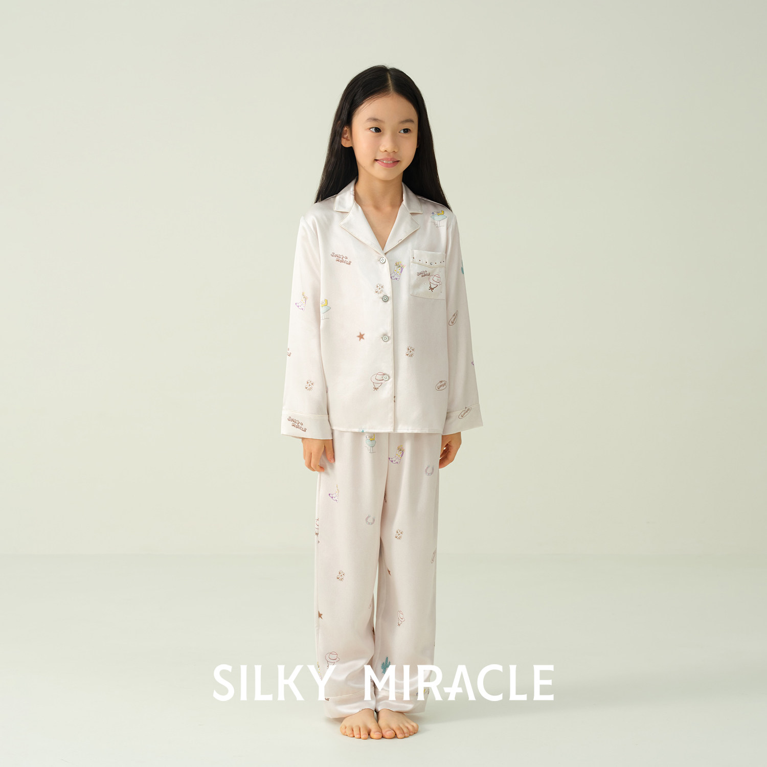 8折SILKY MIRACLE儿童真丝睡衣Cowboy西部牛仔印花亲子家居服套装