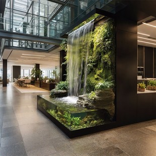 酒店办公楼大型定制假山流水循环水生态雨林水陆缸鱼缸景观造景