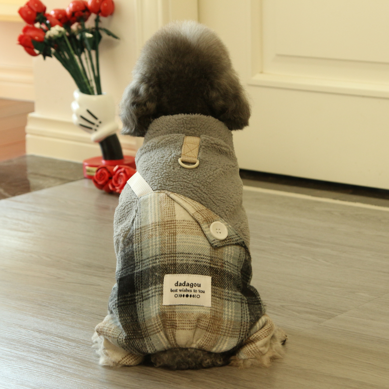 狗狗衣服秋冬款摇粒绒格子四腿裤