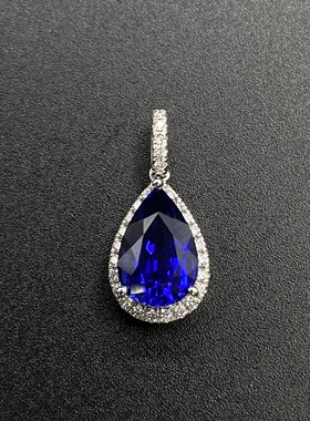 戈耀珠宝铂金Pt950合成蓝宝石吊坠实验室培育钻石培育宝石女士
