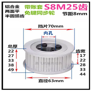 S8M25齿 齿宽33/44 免键涨紧同步轮 精加工标准选孔同步皮带轮