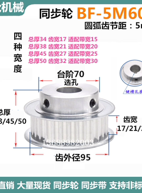 带台同步轮5M60齿 17/21/27/32齿宽 精加工选孔12-35 5M同步皮带