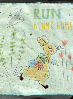 出口日本原单卡通可爱彼得兔刺绣精美绿色纯棉柔软全棉吸水小方巾