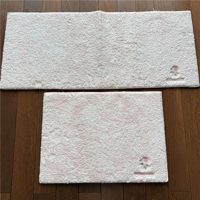 出口日本原单 罗兰爱S粉色花朵刺绣纯棉柔软全棉舒适吸水地垫脚垫