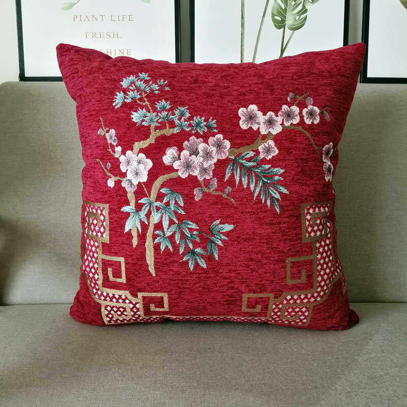 新中式雪尼尔抱枕中国风可拆洗靠垫客厅沙发床古典红木沙发腰枕