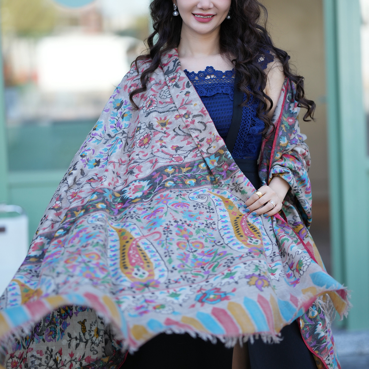 NagarNan-pashmina百年工坊Gents大图腾设计感kani手工羊绒披肩