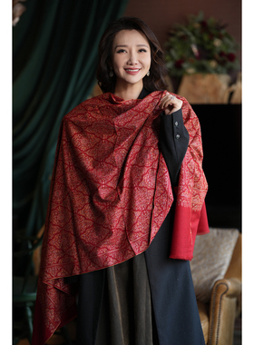 NagarNan-Pashmina 荣誉面料工坊真丝线满绣克什米尔手工披肩
