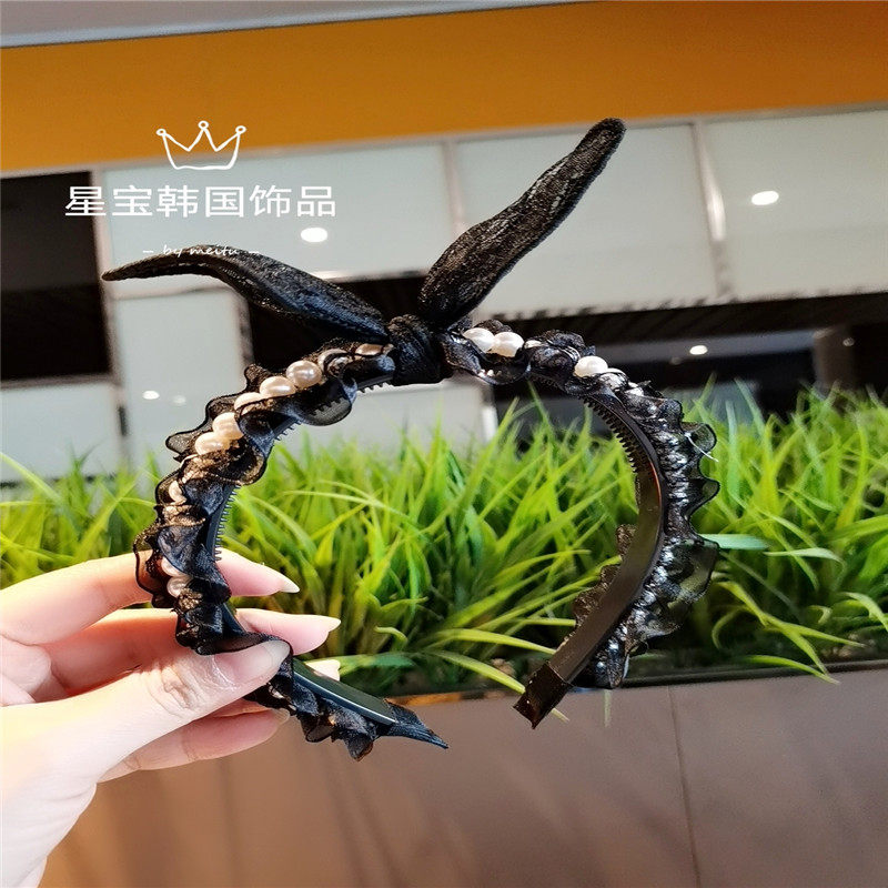 日韩风兔耳朵珍珠头箍百搭发卡
