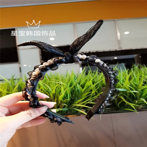 日韩风兔耳朵珍珠头箍百搭发卡