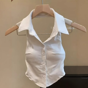 纯欲风辣妹挂脖背心女夏季外穿设计感小众修身显瘦无袖上衣带胸垫