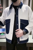 韩版潮牌翻领纯色拼接撞色设计夹克工装外套BJK989-P118控158，男装夹克，星座308A