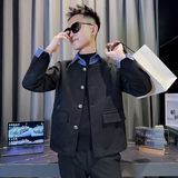 JK88005-P118控158韩版痞帅纯色个性拼接撞色翻领麂皮夹克外套B，男装夹克，星座308A