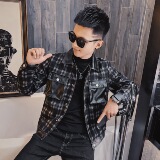 21春装社会精神小伙韩版修身格子翻领夹克外套3J，男装夹克，星座308A