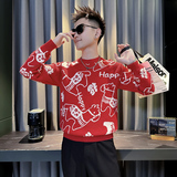 MY812-P68控9826年货大红色本命年福字马针织衫圆领打底衫毛衣B，男装T恤，星座308A