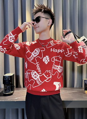 MY812-P68控98  26年货大红色本命年福字马针织衫圆领打底衫毛衣A