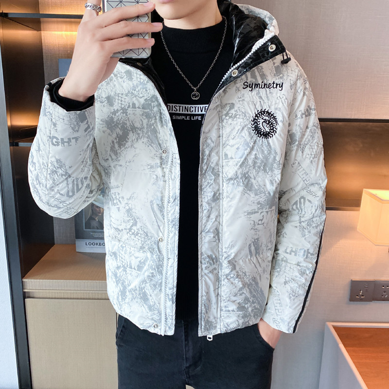 冬季精品潮流亮面印花刺绣图案连帽羽绒服外套4Y8021,男装羽绒服,星座308A