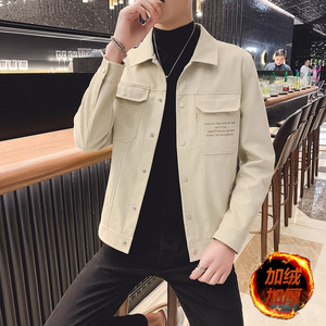 店主风冬季休闲水洗皮衣翻领夹克工装加绒外套 JH211-P135控165图片