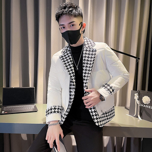 韩版潮牌拼接千鸟格西装领加厚保暖棉衣外套G M6507-P145控195，男装西服套装，星座308A
