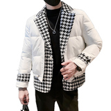 韩版潮牌拼接千鸟格西装领加厚保暖棉衣外套GM6507-P145控195，男装西服套装，星座308A