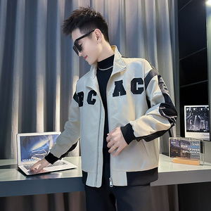 JK62322-P118控158  韩版痞帅立领纯色拼接字母工装夹克外套A图片
