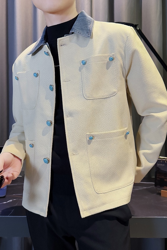 JK88009-P125控165韩版痞帅翻领撞色拼接牛仔领小香风夹克外套B，男装夹克，星座308A