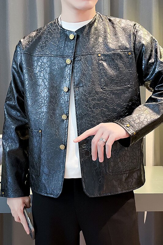 JK1527-P118控158时尚休闲明星纯色小香风PU皮痞帅夹克工装外套B,男装夹克,星座308A