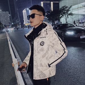 社会小伙潮流亮面印花刺绣图案连帽羽绒服外套 4 Y8021-P195控255图片