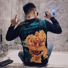 春款社会风精神小伙印花国潮刺绣套头长袖卫衣T恤潮99616-P55，男装卫衣，星座308A