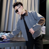 JK9114-P118控158韩版痞帅纯色个性拼接撞色翻领呢料夹克外套C，男装夹克，星座308A