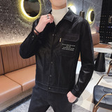 店主风冬季休闲水洗皮衣翻领夹克工装加绒外套JH211-P135控165，男装皮衣，星座308A