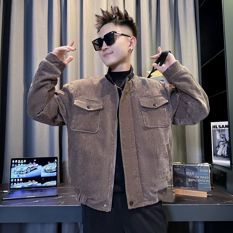 M88025-P138控178韩版潮牌纯色立领亮粉绒面保暖棉衣外套A，男装棉衣，星座308A